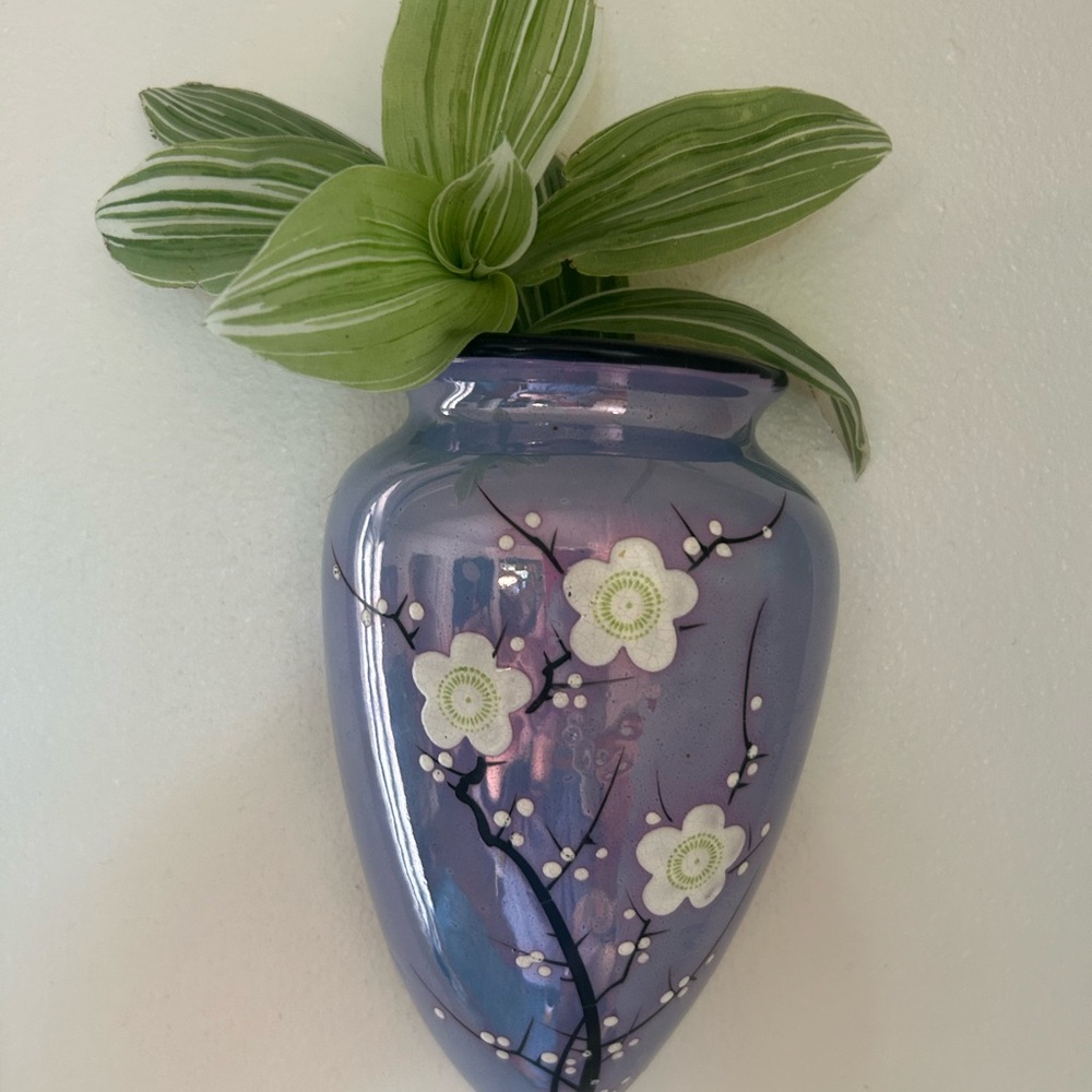 Lusterware Floral Purple Wall Vase